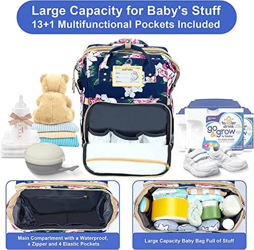 GurZinn Diaper Bag Backpack with Changing Station, Foldable for Baby Toddler, 3 in 1 Large Capacity Newborn Essentials Organizer with Stroller Hook for Girls and Boys（Blue） - 2