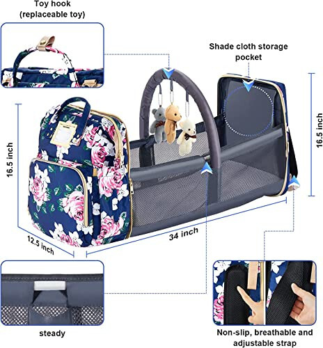 GurZinn Diaper Bag Backpack with Changing Station, Foldable for Baby Toddler, 3 in 1 Large Capacity Newborn Essentials Organizer with Stroller Hook for Girls and Boys（Blue） - 5