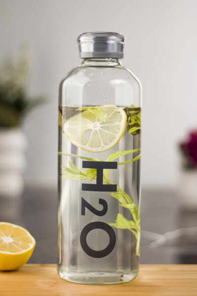 H2o Borosilicate Glass Water Bottle with Vacuum Lid Gray 1000 ML - 3