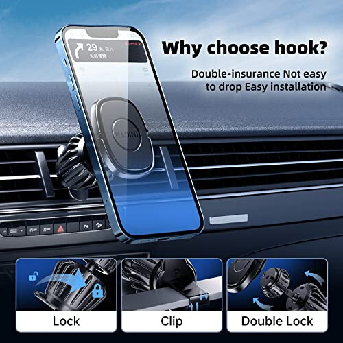 HADINI Magnetic Phone Car Mount [Metal Hook Clip] Air Vent Magnetic Phone Holder for Car Cell Phone Magnetic Car Mount Compatible with All Smartphones - 4