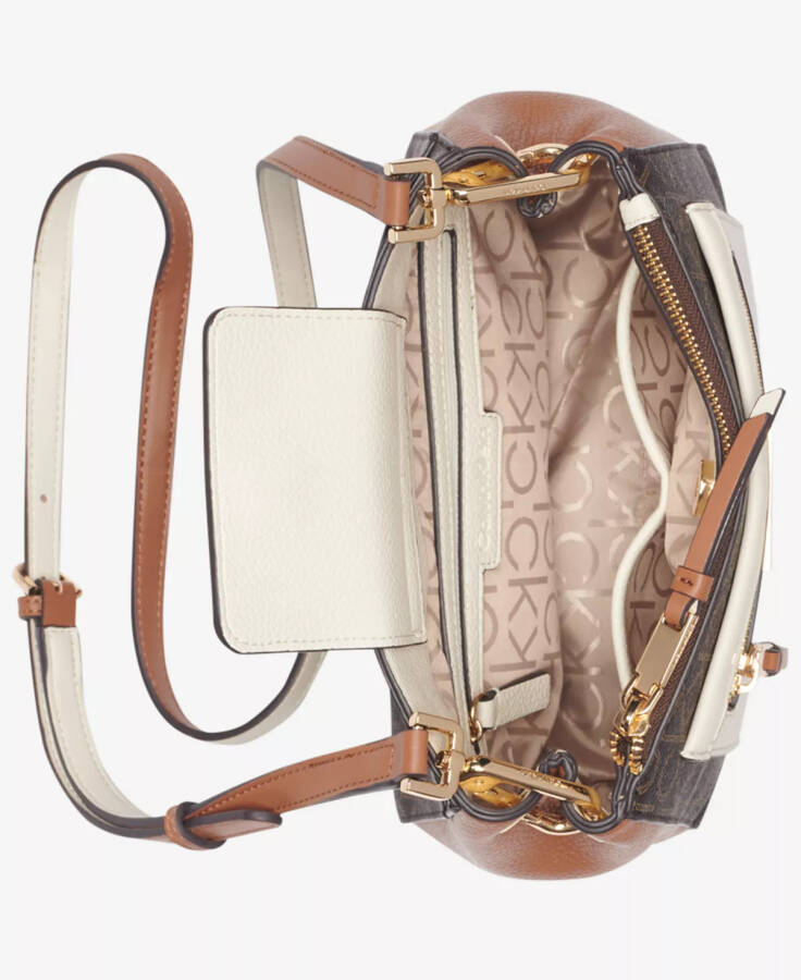 Hadley Signature Colorblocked Adjustable Crossbody Brown Khaki/Caramel/Cherub White - 4