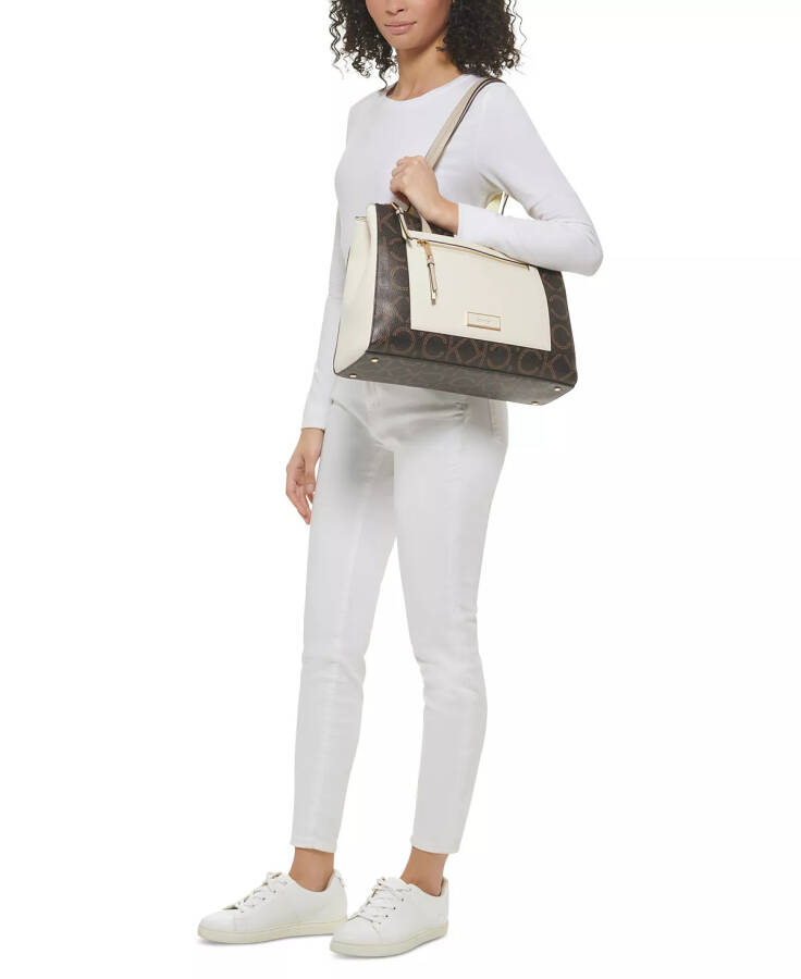 Hadley Signature Colorblocked Triple Compartment Tote Almond Taupe/Cherub White/Dove - 6