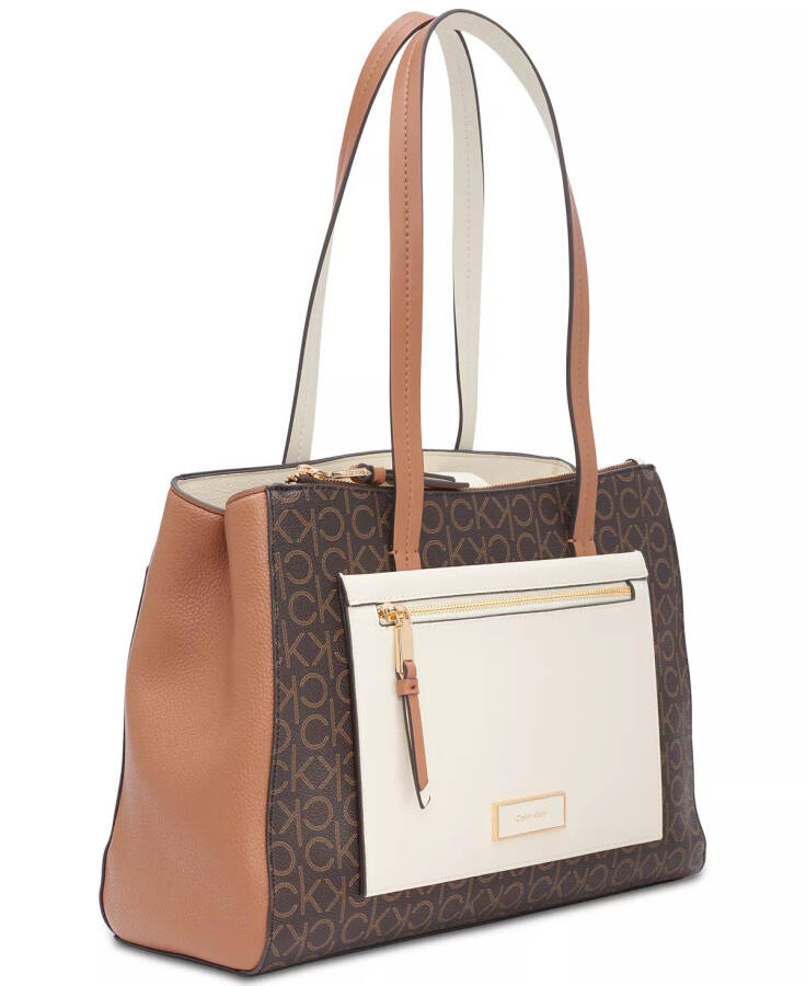 Hadley Signature Colorblocked Triple Compartment Tote Brown Khaki/Caramel/White - 2