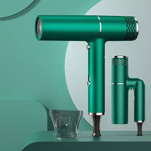 Hair Dryer, 1800W Professional Ionic Hair Dryer, Powerful Blow Dryer for Fast Drying, Compact & Folding Blow Dryer for Family, Travel, Salon Use. (Green) - 2