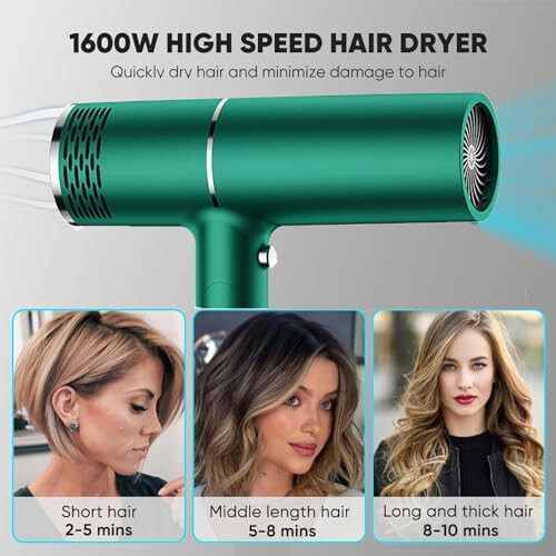 Hair Dryer, 1800W Professional Ionic Hair Dryer, Powerful Blow Dryer for Fast Drying, Compact & Folding Blow Dryer for Family, Travel, Salon Use. (Green) - 3