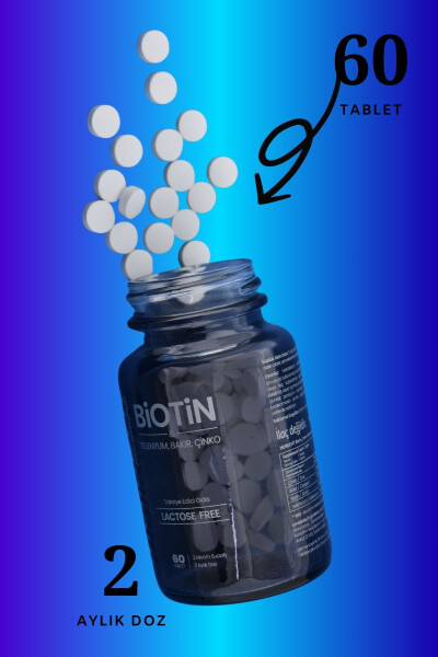 Hair Vitamin 60 Tablets Biotin 5000 mcg - Zinc 15 mg - Copper 2000 mcg - Selenium 50 mcg - 3