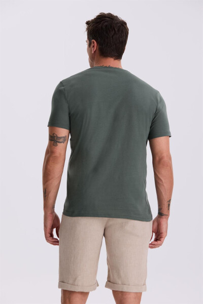 Haki %100 Pamuk Slim Fit Bisiklet Yaka Basic T-Shirt - 4