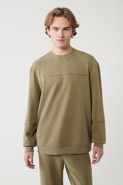 Haki Bisiklet Yaka Baskılı Sweatshirt - 3