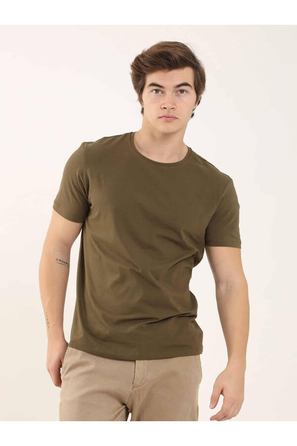 Haki Erkek Slim Fit Düz Bisiklet Yaka Tshirt - 70943 - 11