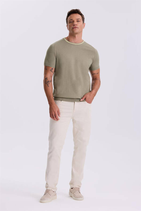 Haki Slim Fit Triko Bisiklet Yaka T-Shirt - 1