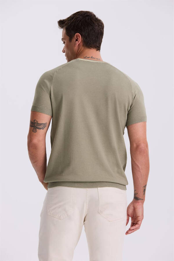 Haki Slim Fit Triko Bisiklet Yaka T-Shirt - 4