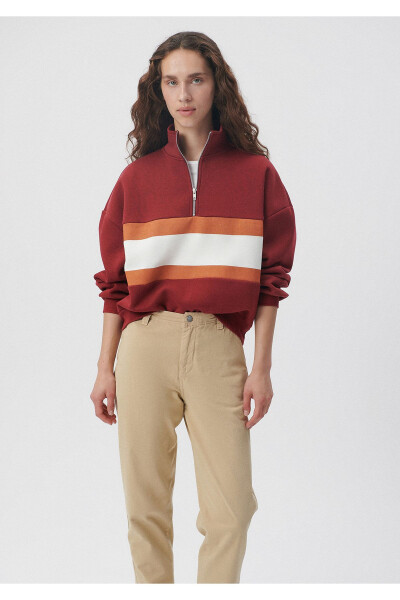 Half Zip Burgundy Sweatshirt 1611960-85465 - 1