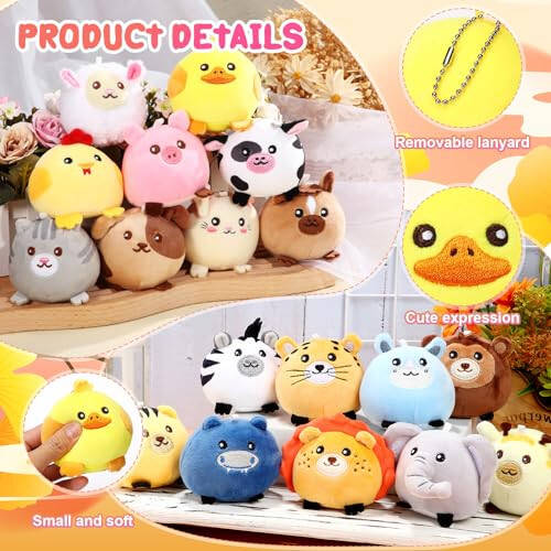 Halloscume 18 Pcs Mini Stuffed Animals Bulk 3.15 Inch Small Plush Forest Farm Jungle Animal Toys Keychains Set for Birthday Gifts Easter Egg Fillers Basket Stuffers School Prizes Pinata Party Favors - 32