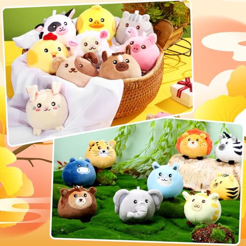 Halloscume 18 Pcs Mini Stuffed Animals Bulk 3.15 Inch Small Plush Forest Farm Jungle Animal Toys Keychains Set for Birthday Gifts Easter Egg Fillers Basket Stuffers School Prizes Pinata Party Favors - 34