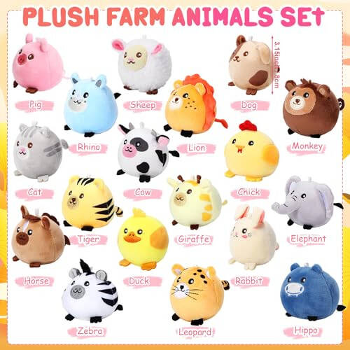 Halloscume 18 Pcs Mini Stuffed Animals Bulk 3.15 Inch Small Plush Forest Farm Jungle Animal Toys Keychains Set for Birthday Gifts Easter Egg Fillers Basket Stuffers School Prizes Pinata Party Favors - 27