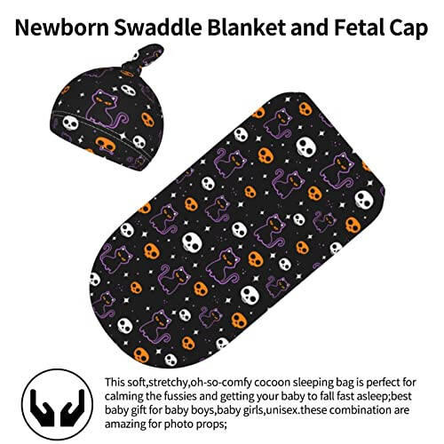 Halloween Bat Cat Baby Stuff Swaddle Blankets Baby Wrap Baby Newborn Receiving Blanket Soft Sleep Sacks Stretchy with Hat Set Gift for Infant Boy Girl Baby Shower Swaddle me 0-3 Month （1-9） - 45