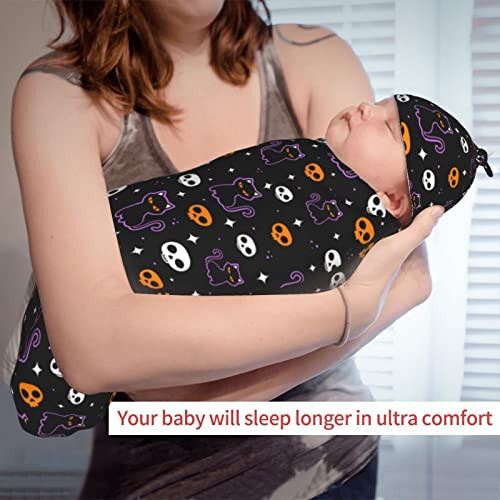 Halloween Bat Cat Baby Stuff Swaddle Blankets Baby Wrap Baby Newborn Receiving Blanket Soft Sleep Sacks Stretchy with Hat Set Gift for Infant Boy Girl Baby Shower Swaddle me 0-3 Month （1-9） - 47