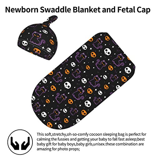 Halloween Bat Cat Baby Stuff Swaddle Blankets Baby Wrap Baby Newborn Receiving Blanket Soft Sleep Sacks Stretchy with Hat Set Gift for Infant Boy Girl Baby Shower Swaddle me 0-3 Month （1-9） - 31