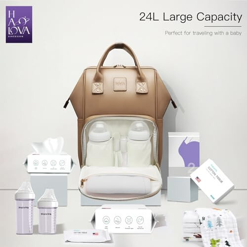 HaloVa Diaper Bag, Leather Backpack Eco-Friendly Leather Daddy Mommy Baby Bag with 24L Capacity & Multiple Pockets - 12