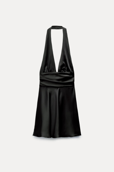 HALTER NECK SATIN DRESS Black - 10