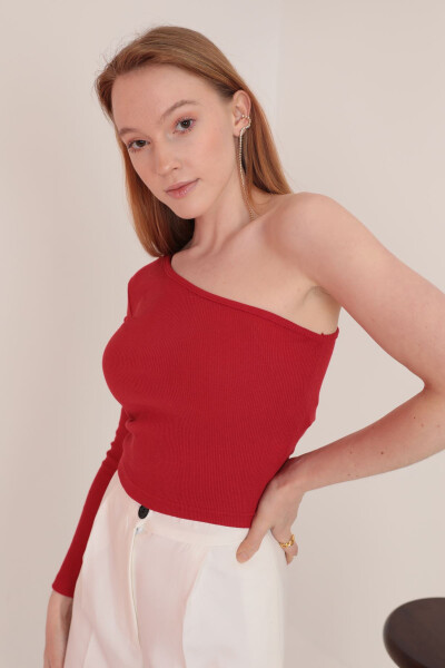 Halter Neck Sleeveless Women's Blouse with Corsage Fabric - Red - 2