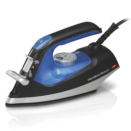 Hamilton Beach 2-in-1 Steam Iron for Clothes and Garment Steamer with 5 Temperature Settings, Nonstick Soleplate, 1200 Watts, 8’ Cord, Black & Blue (14525F) - 1