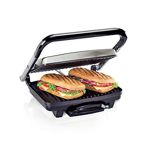 Hamilton Beach Panini Press, Sandwich Maker & Electric Indoor Grill, Upright Storage, Nonstick Easy Clean Grids, Stainless Steel (25410) - 1