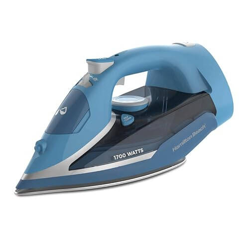 Hamilton Beach Steam Iron for Clothes & Garment Steamer with Durable Stainless Steel Soleplate, 1700 Watts for Ultra-Fast Heat, 8’ Retractable Cord, Auto Shutoff, 350 ml Water Tank, Blue (14216) - 1