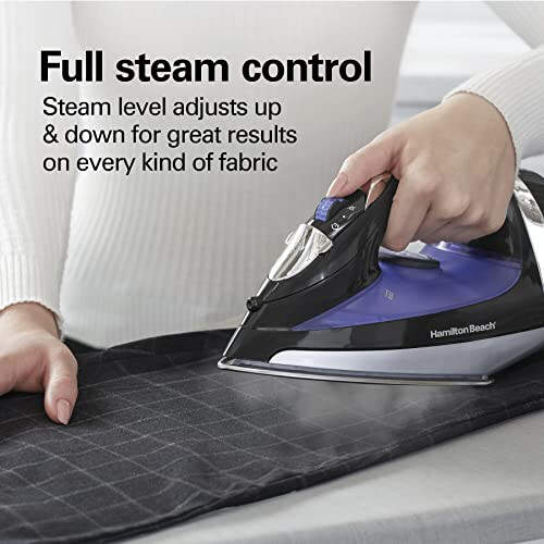 Hamilton Beach Steam Iron for Clothes & Garment Steamer with Smooth Press Stainless Steel Soleplate, 1200 Watts, 8’ Retractable Cord, Black (14214) - 7