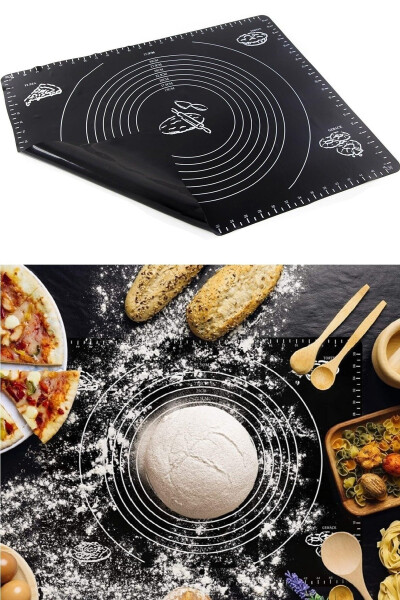 Hamur Matı Açma Silikon Silpat Hamur Açma Pasta Fırın Hamur Matı Alt Açma Siyah Renkli Büyük Boy - 10