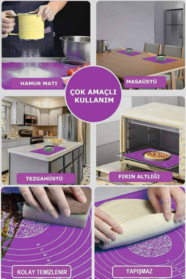 Hamur Matı Açma Silikon Silpat Hamur Açma Silikon Pasta Fırın Hamur Matı Alt Açma Mor Büyük Boy - 7