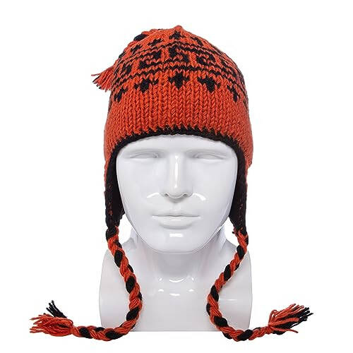 Hand Knit Sherpa Wool Hat with Micro Fleece Lining and Ear Flaps, Handmade Winter Toque, Christmas Beanie, Made in Nepal - 3