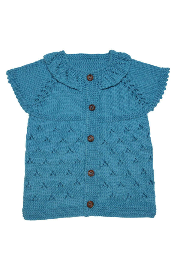 Hand knitted blue baby vest - 1