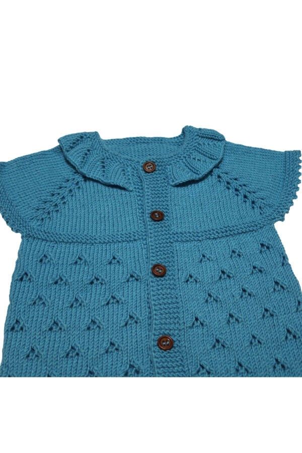 Hand knitted blue baby vest - 2