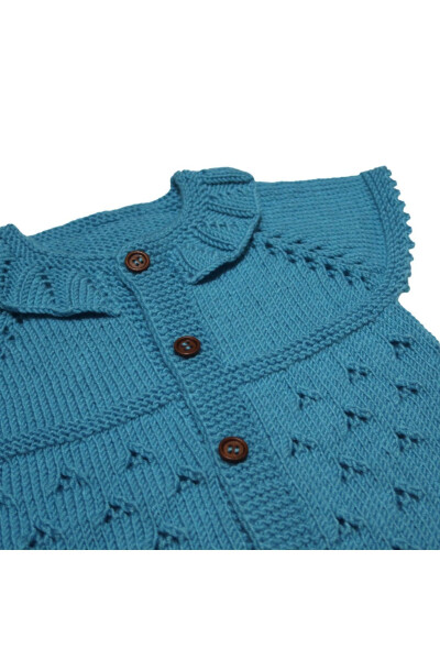 Hand knitted blue baby vest - 3