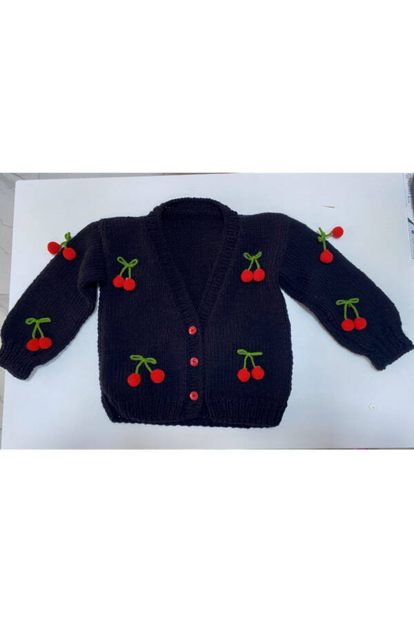 Hand-Knitted Cherry Baby Cardigan - 1