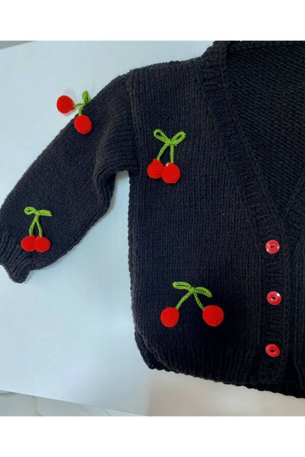 Hand-Knitted Cherry Baby Cardigan - 2