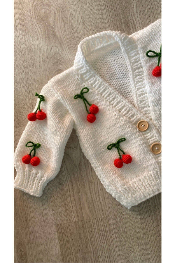 Hand-Knitted Cherry Baby Cardigan - 1