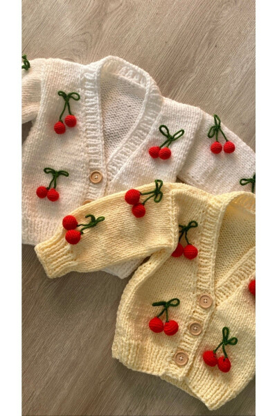 Hand-Knitted Cherry Baby Cardigan - 3