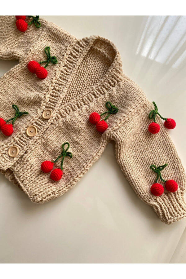 Hand-Knitted Cherry Baby Cardigan - 1