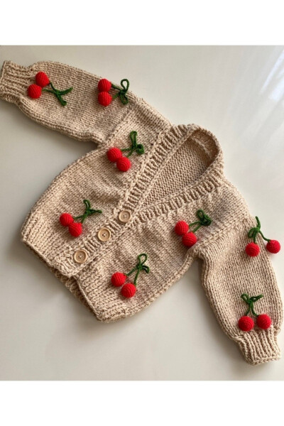 Hand-Knitted Cherry Baby Cardigan - 2