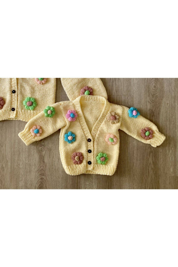 Hand-Knitted Daisy Flower Baby Cardigan - 1