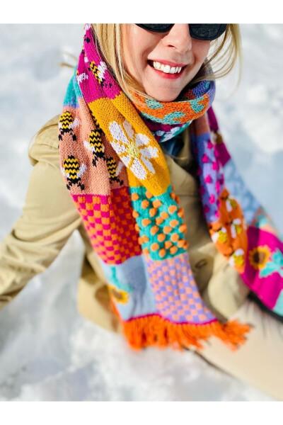 Hand-knitted Patchwork Colorful Scarf - 1