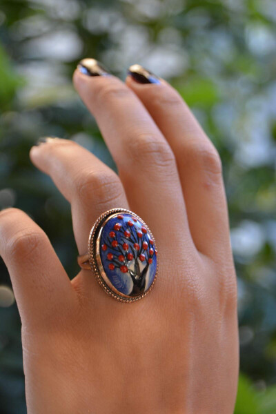 Hand Painted Ceramic Adjustable Women's Ring - 1