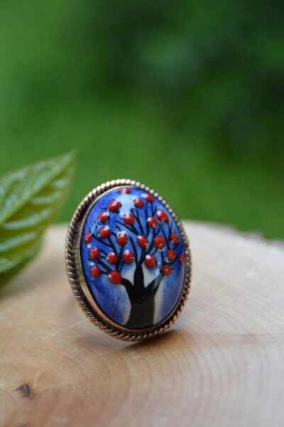 Hand Painted Ceramic Adjustable Women's Ring - 2