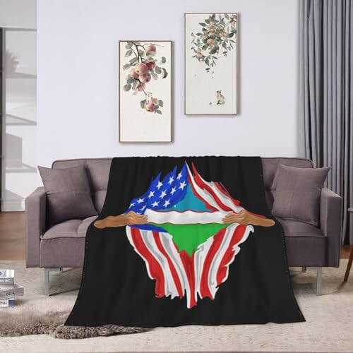 Hand Tear Flag of Uzbekistan Throw Blanket for Couch Bed Sofa Soft Comfortable Blanket 60