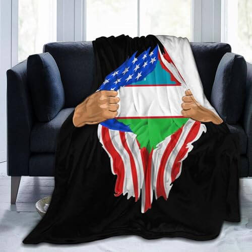 Hand Tear Flag of Uzbekistan Throw Blanket for Couch Bed Sofa Soft Comfortable Blanket 60