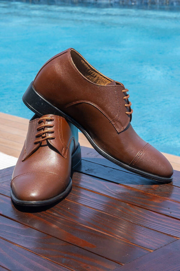 Handmade Brown Oxford Men's Shoes with Hidden Heel for Groom, Height Increasing 7/9 Cm - 1