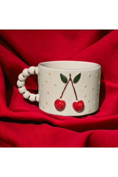 Handmade Ceramic Tea Coffee Cup Dbl Turkish Coffee Cup CHERRY ,Gift CHERRY - 1