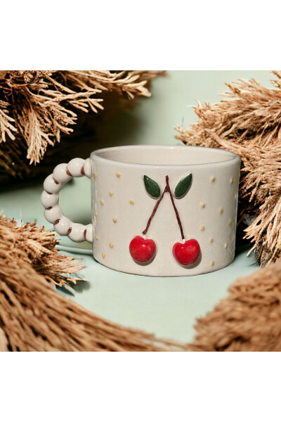 Handmade Ceramic Tea Coffee Cup Dbl Turkish Coffee Cup CHERRY ,Gift CHERRY - 2